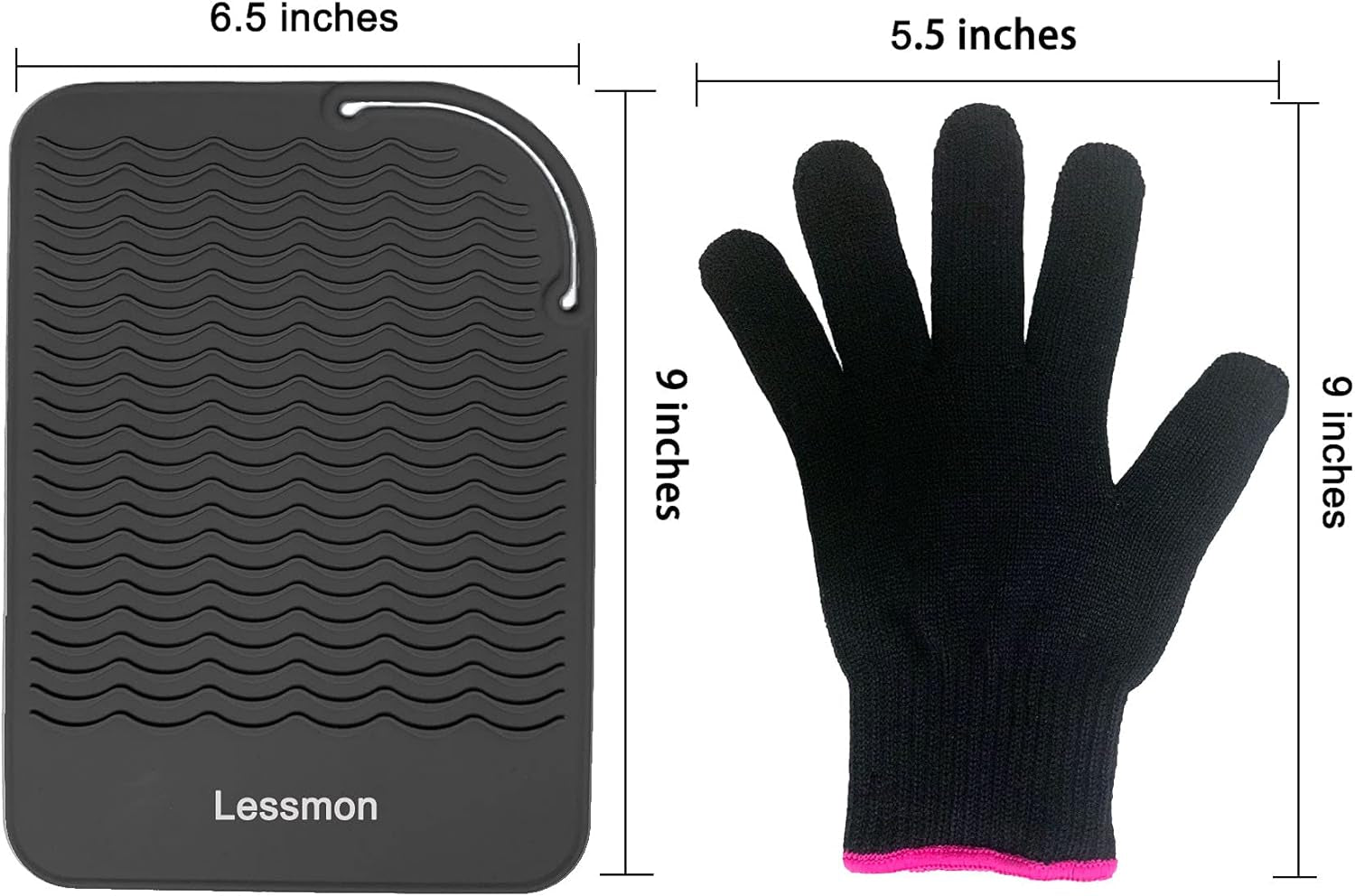 Flat Iron Travel Mat, Curling Iron Counter Protector with Heat Resistant Glove for Curling Irons, Hair Straightener, Flat Irons and Hair Styling Tools, 9” X 6.5”, Black by