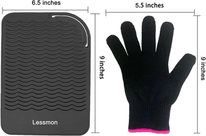 Flat Iron Travel Mat, Curling Iron Counter Protector with Heat Resistant Glove for Curling Irons, Hair Straightener, Flat Irons and Hair Styling Tools, 9” X 6.5”, Black by