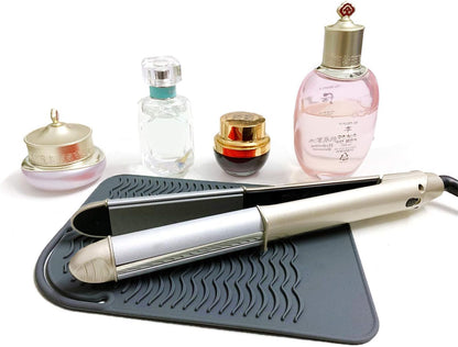 Flat Iron Travel Mat, Curling Iron Counter Protector with Heat Resistant Glove for Curling Irons, Hair Straightener, Flat Irons and Hair Styling Tools, 9” X 6.5”, Black by