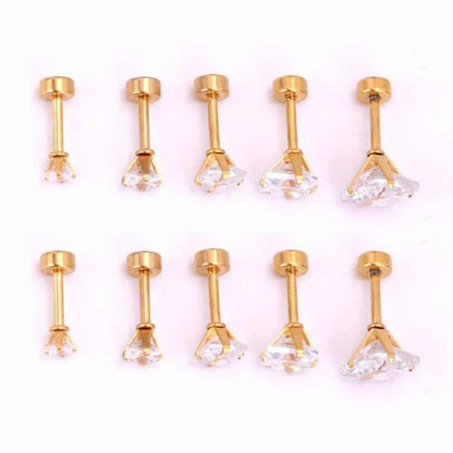 Screw Back Square 14K Gold Plated Stud Earrings Cubic Zirconia Women Men Girls