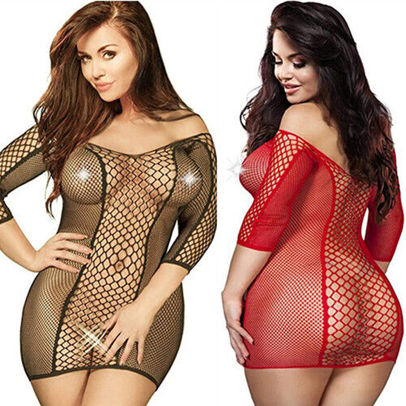 Women'S plus Size Sexy Lingerie Body Stocking Bodysuit Nightwear Mini Dress