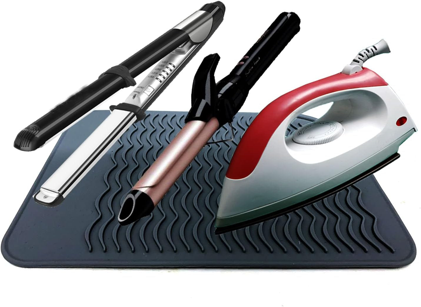 Flat Iron Travel Mat, Curling Iron Counter Protector with Heat Resistant Glove for Curling Irons, Hair Straightener, Flat Irons and Hair Styling Tools, 9” X 6.5”, Black by